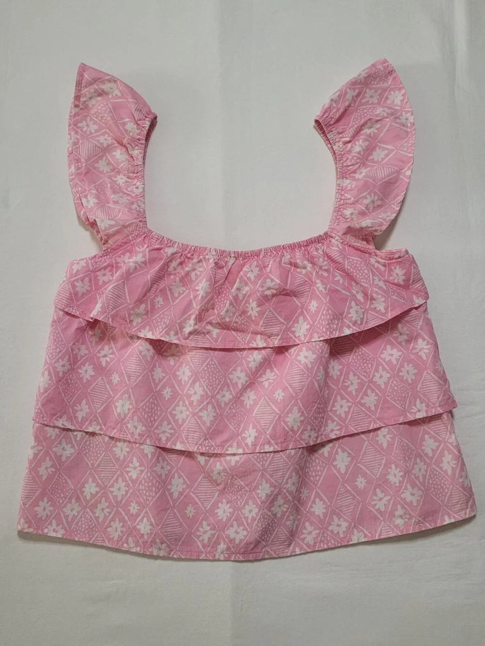 Pink Lily Pink Floral Tiered Ruffle Button Tank Top Small Coquette